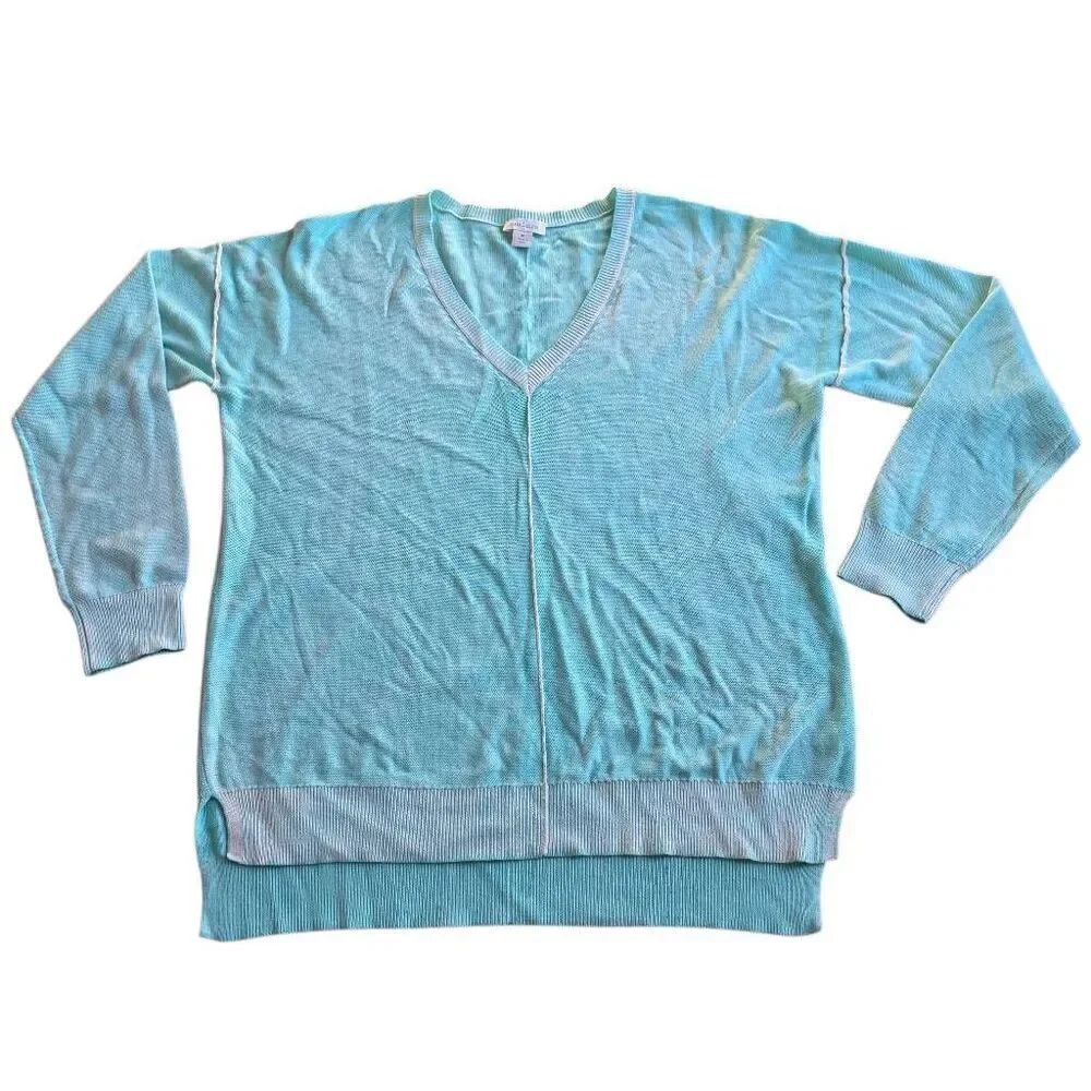 Sundance womens Sz M mint green  cece Johanna reverse seam V neck sweater